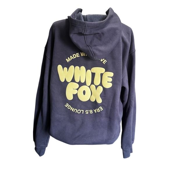 White Fox Tops - White Fox With Love For You Navy Hoodie Yellow Graphic Fleece Lined Size M/L